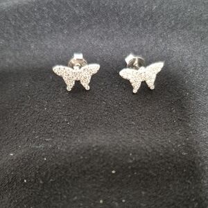 Silver Butterfly Stud Earrings | 925 Sterling Silver | Moissanite Pave